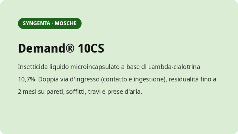 Texto “Demand@ 10CS” com instruções para aplicar microcápsulas à base de Lambda-cialotrina.