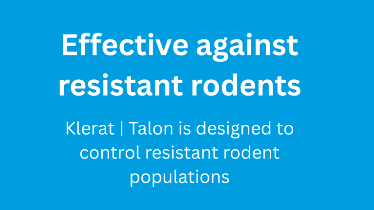 Blue graphic with text: “Effective against resistant rodents”