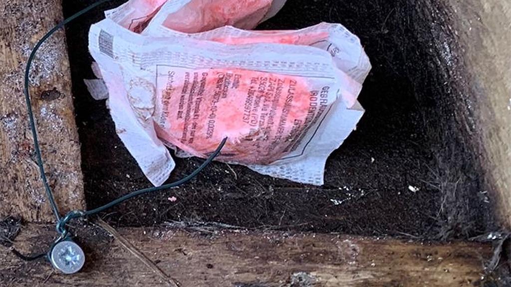 Talon Glow sachets secured with wire into wooden bait box