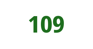 Green number 109 on black background
