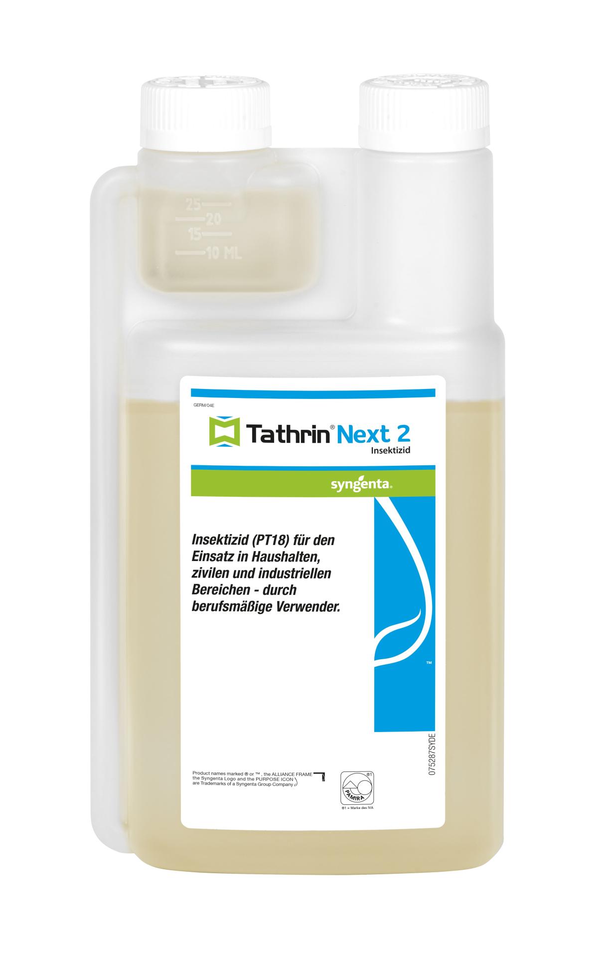 Bidon plastique de pesticide TathNet 2, étiquette verte et bleue