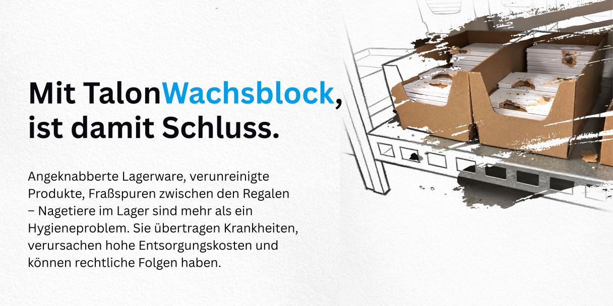 Grafik: Waschblock im Maschinenraum; Text „Mit TalonWaschblock, ist damit Schluss.“